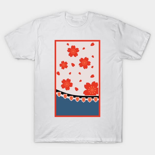 Cherry Blossom and Curtain T-Shirt by Nishinegi